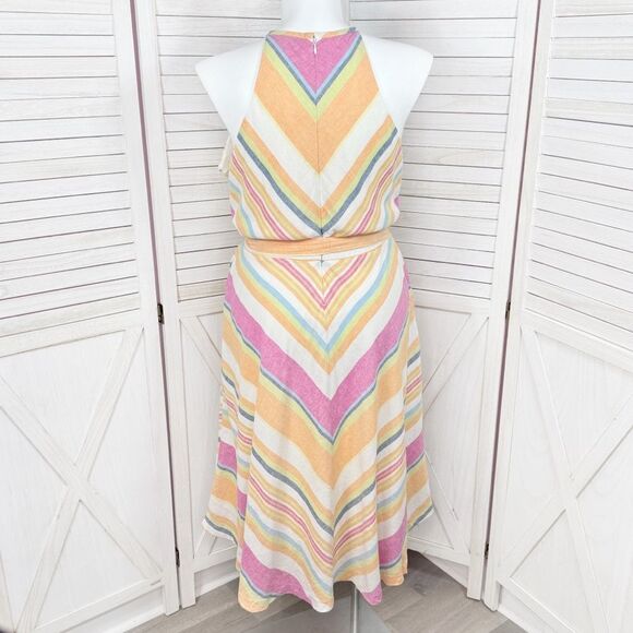 New York & Company Linen Blend Striped Halter Midi Dress Sundress Pink Multi XL - Picture 4 of 14